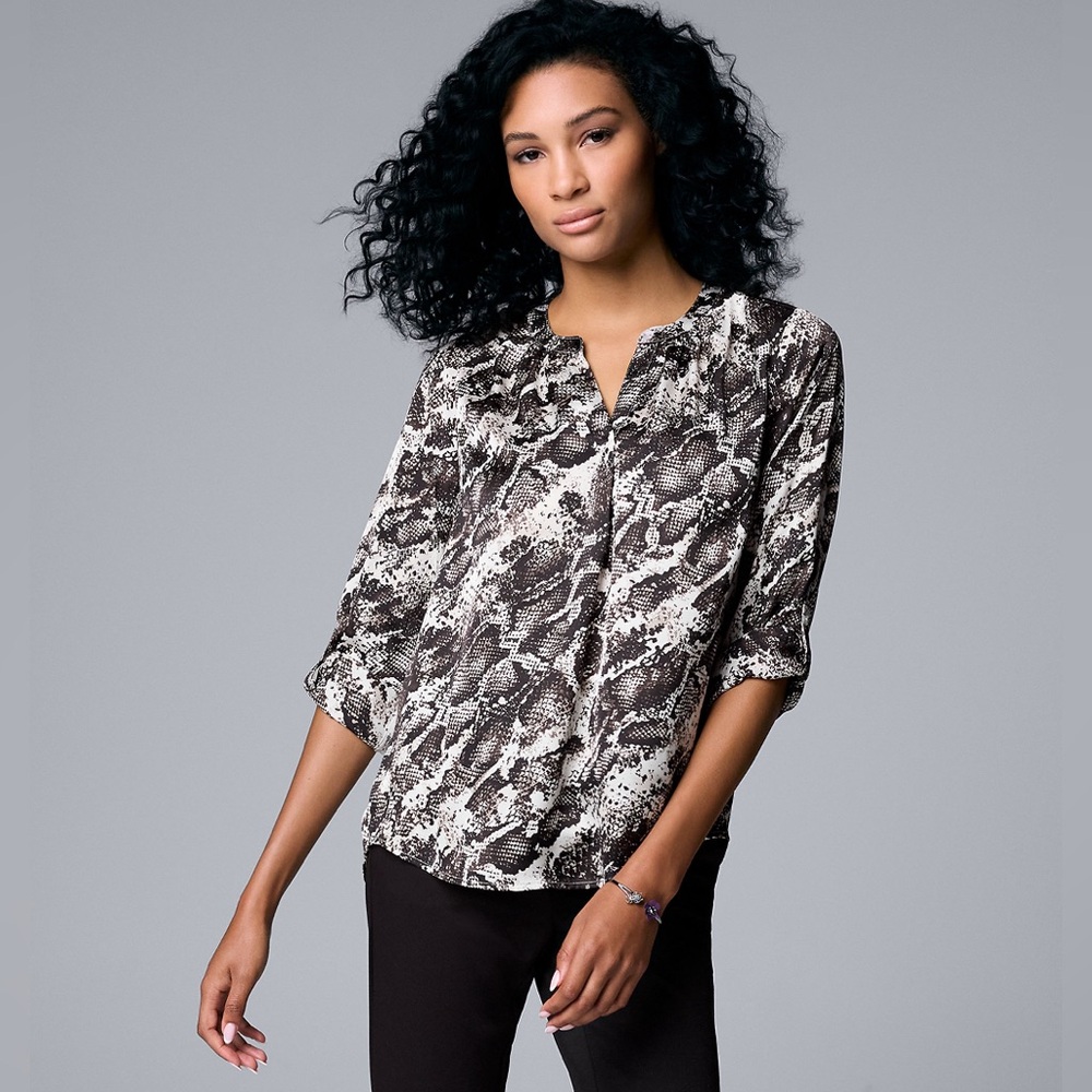 Simply Vera Vera Wang Roll-Tab Sleeve Popover Blouse Size L 🆕